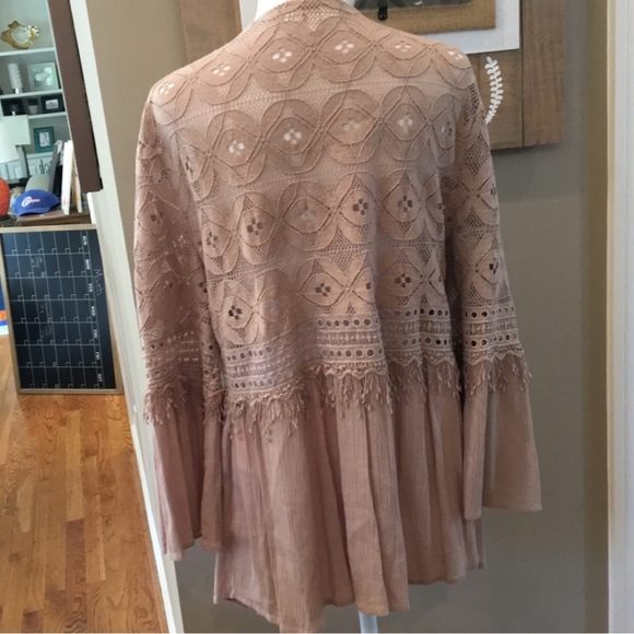 Crochet Lace Jacket, Fringe Lace, Bell Sleeves, Kimono, Tunic, Duster - Picture 4 of 6